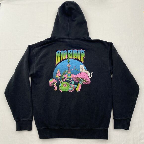 Ripndip Hoodie Mens Medium Black Cat Mushroom Psychedelic Pullover Sweatshirt - Picture 1 of 11